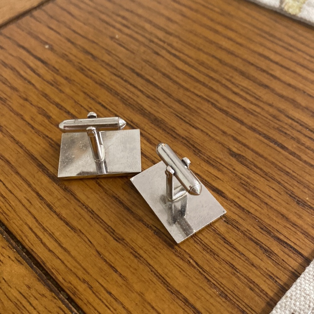 Silver Blank Vintage Rectangle cuff links - Picture 2 of 4